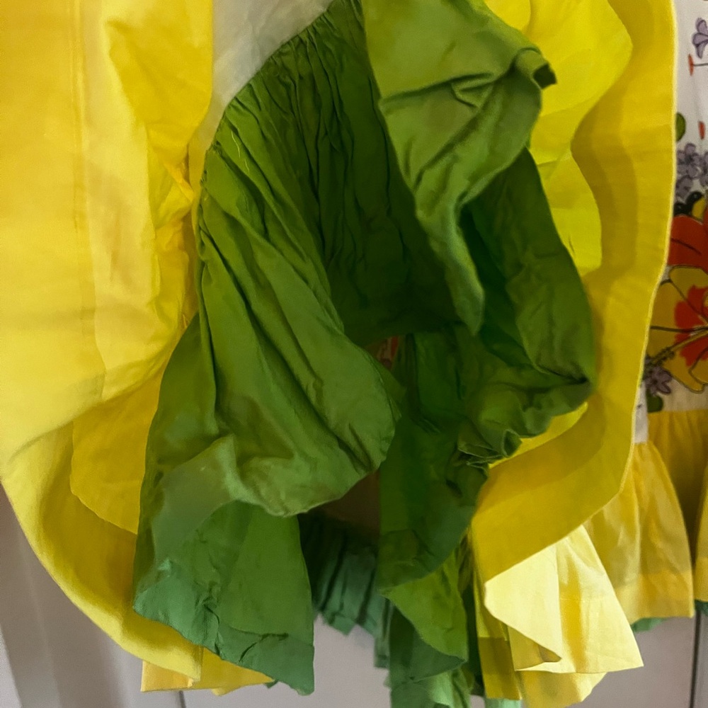 SOLD💔60s Handmade Ruffle Prairie Peasant Cotton Twirl Dancing Midi Skirt L - Picture 3 of 9